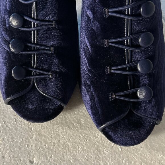 Impo SZ 8.5 Vintage Royal Blue velvet peep toe bootie heel unique romantic event - Picture 8 of 10
